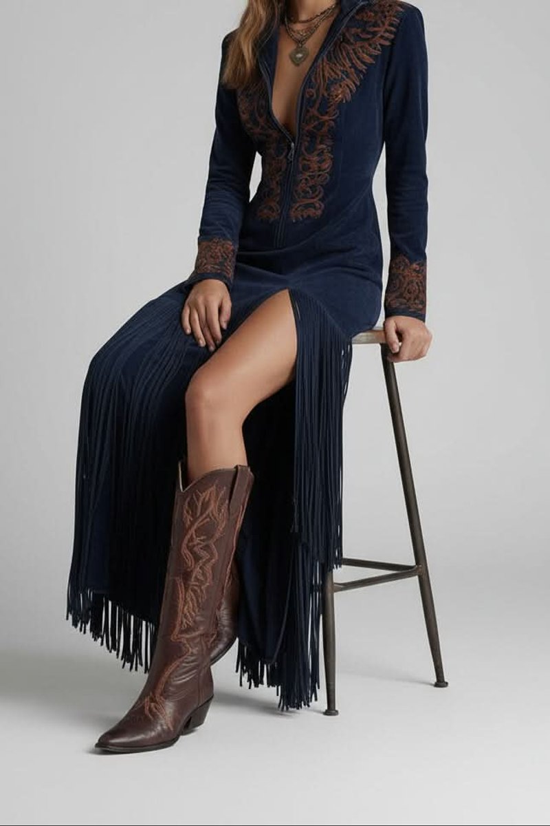 fringe dress western long sleeve Aria Wedtrend Women Blue Prom size-L Fashion Fit Color:Other_Colors