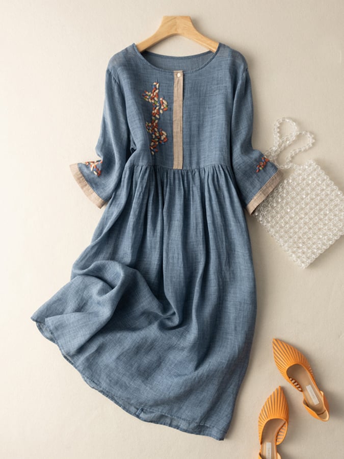 Women's Summer Embroidered Ethnic-Style Midi Dress
