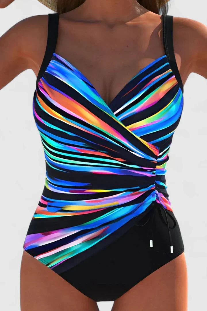 Women's Striped Wrap-Front One-Piece Swimsuit