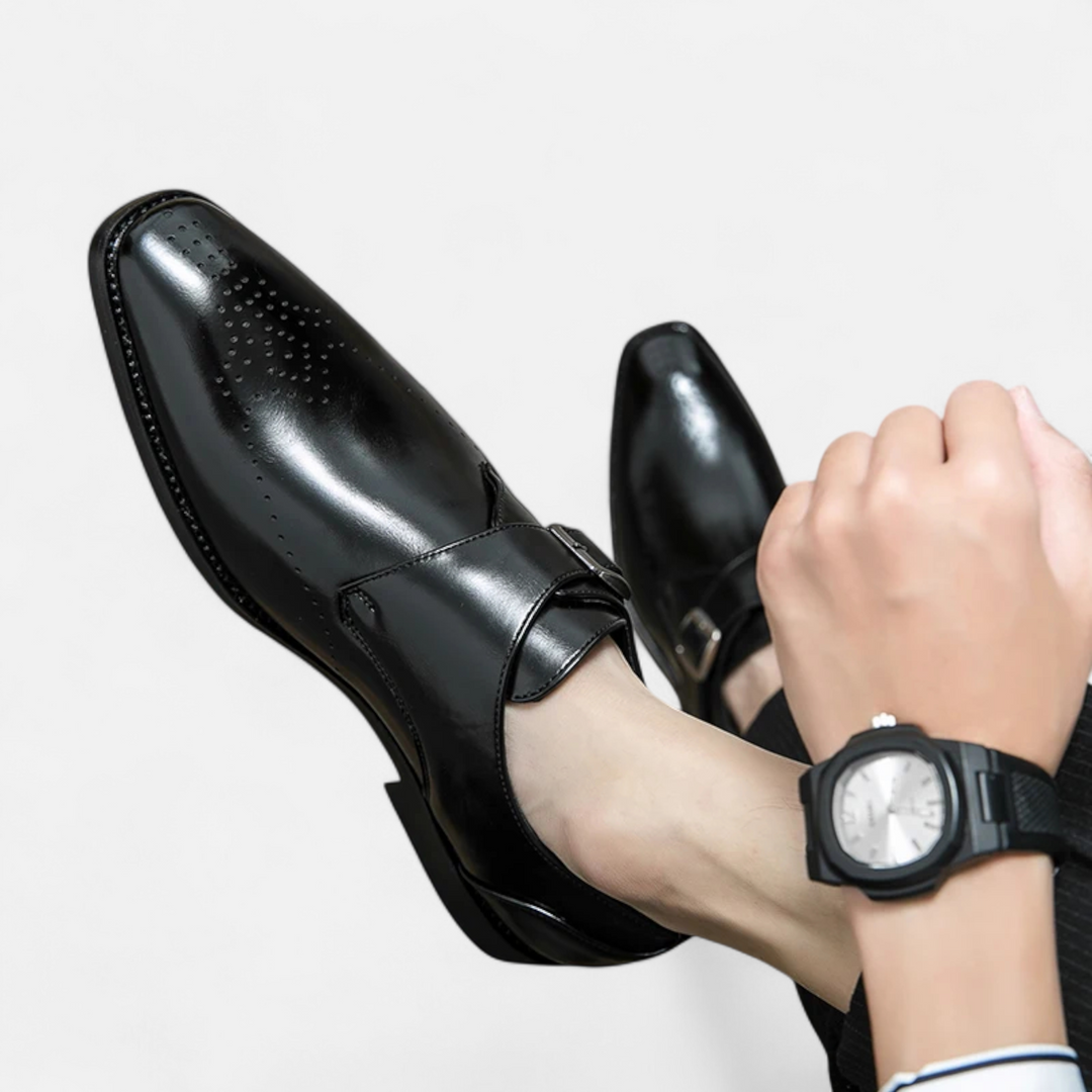 Men’s Monk Strap Dress Shoes - Single Buckle Brogue Detail Formal Loafers
