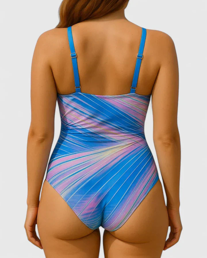 Women's Striped Wrap-Front One-Piece Swimsuit