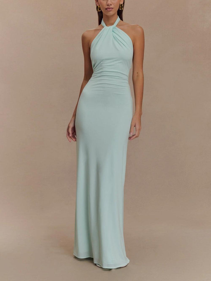 Women’s Halter Neck Maxi Dress - Ruched Waist Formal Evening Gown