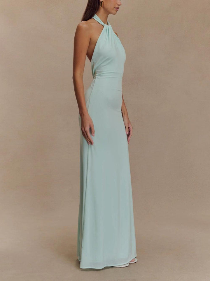 Women’s Halter Neck Maxi Dress - Ruched Waist Formal Evening Gown