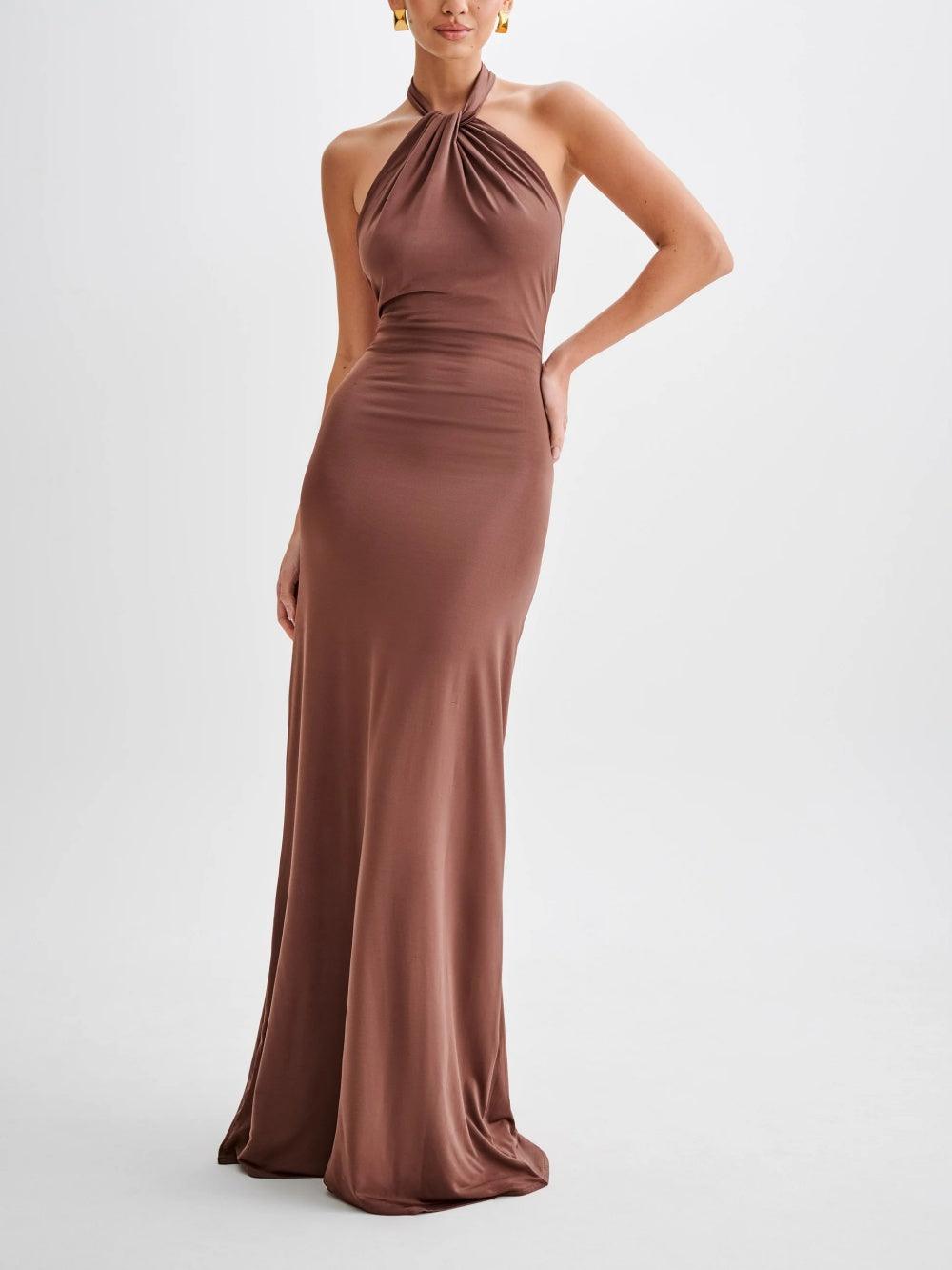 Women’s Halter Neck Maxi Dress - Ruched Waist Formal Evening Gown