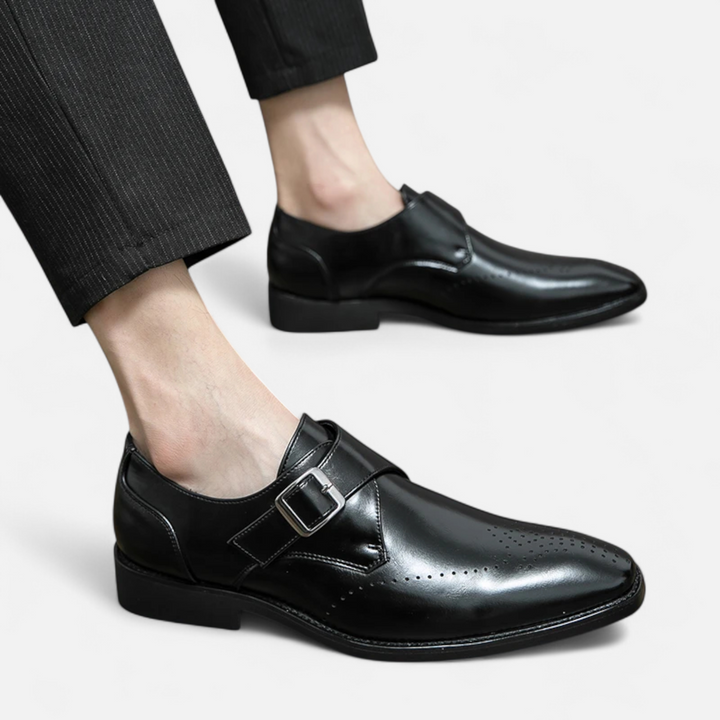 Men’s Monk Strap Dress Shoes - Single Buckle Brogue Detail Formal Loafers