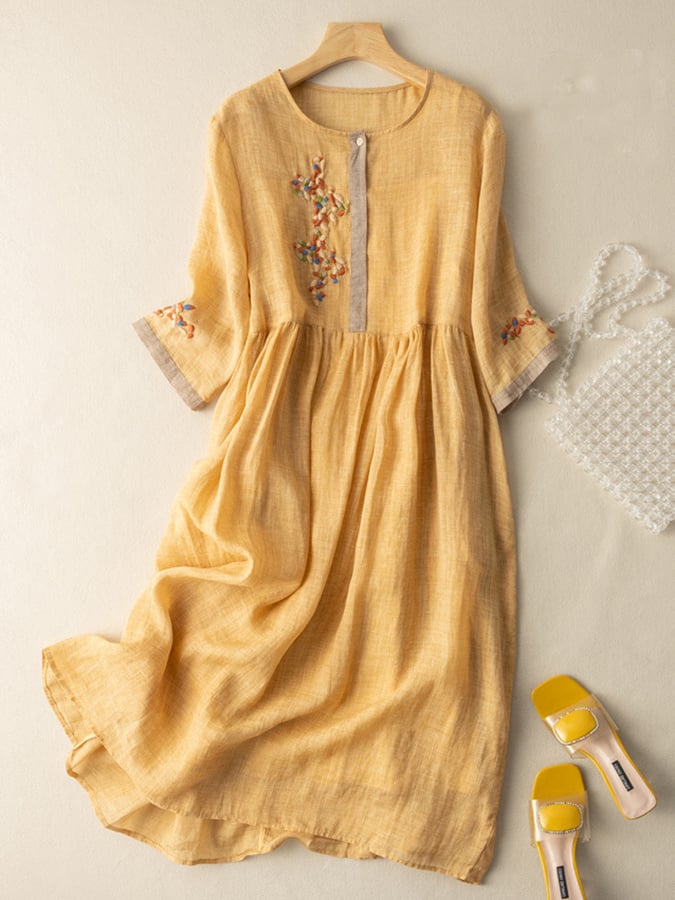 Women's Summer Embroidered Ethnic-Style Midi Dress