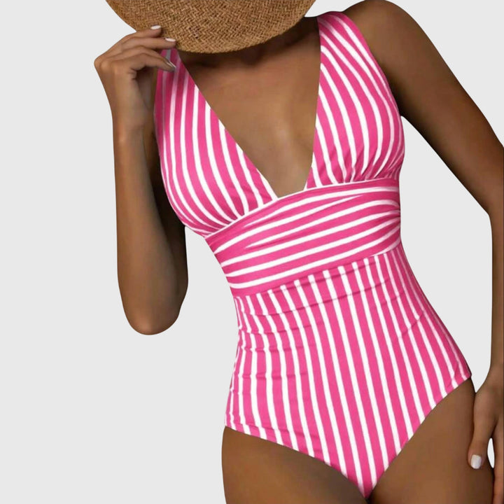 Women's Striped V-Neck One-Piece Swimsuit