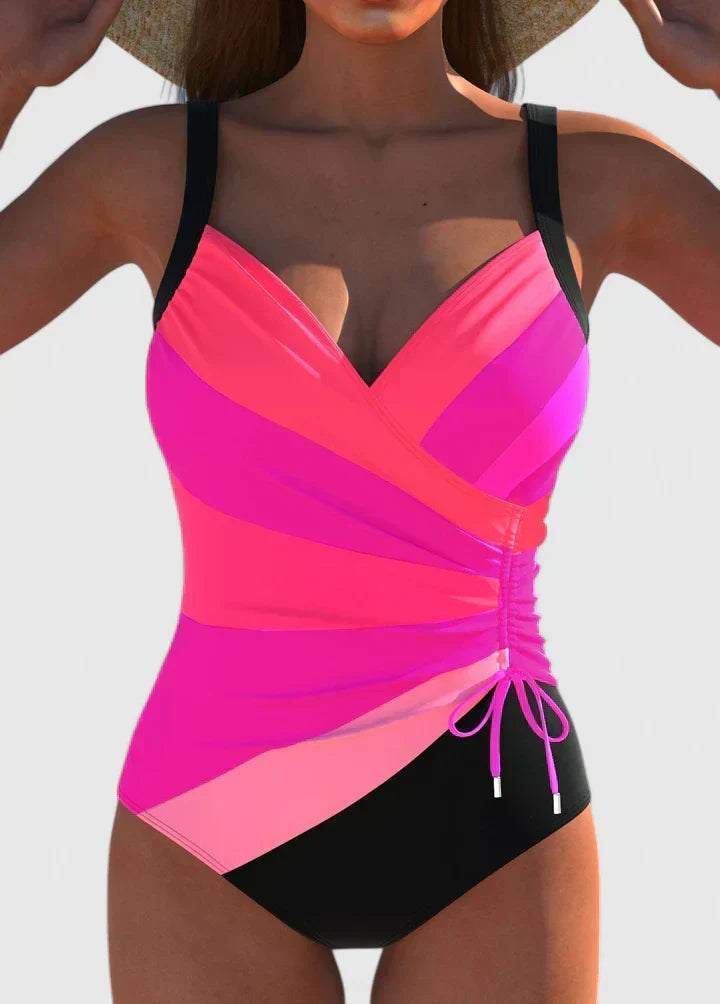 Women's Striped Wrap-Front One-Piece Swimsuit