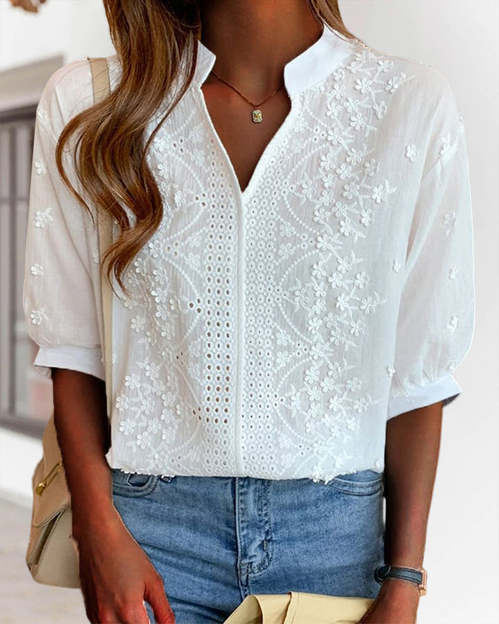 Women's Summer V-Neck Puff Sleeve Blouse