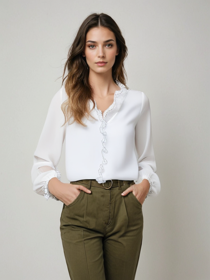 Women's Elegant Long-Sleeve Ruffle Blouse