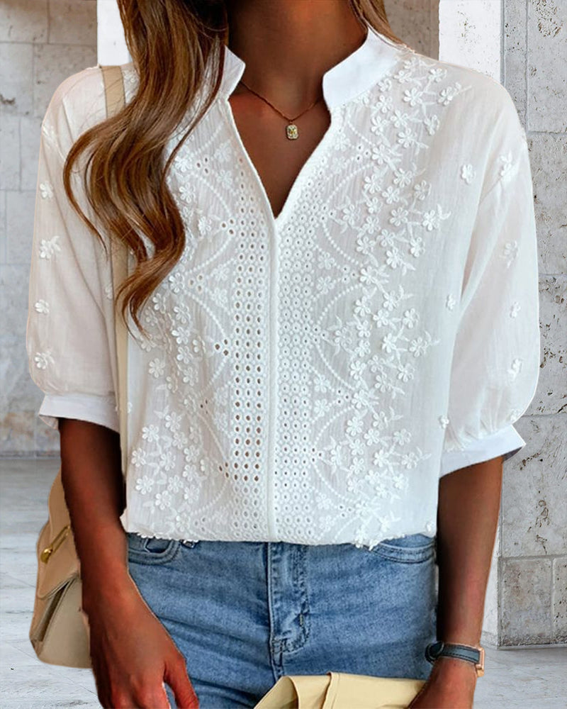 Women's Summer V-Neck Puff Sleeve Blouse