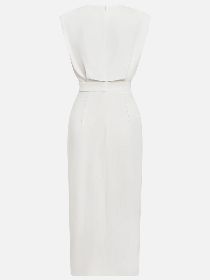 Women’s Sleeveless Midi Dress – Button Detail & Fitted Waist