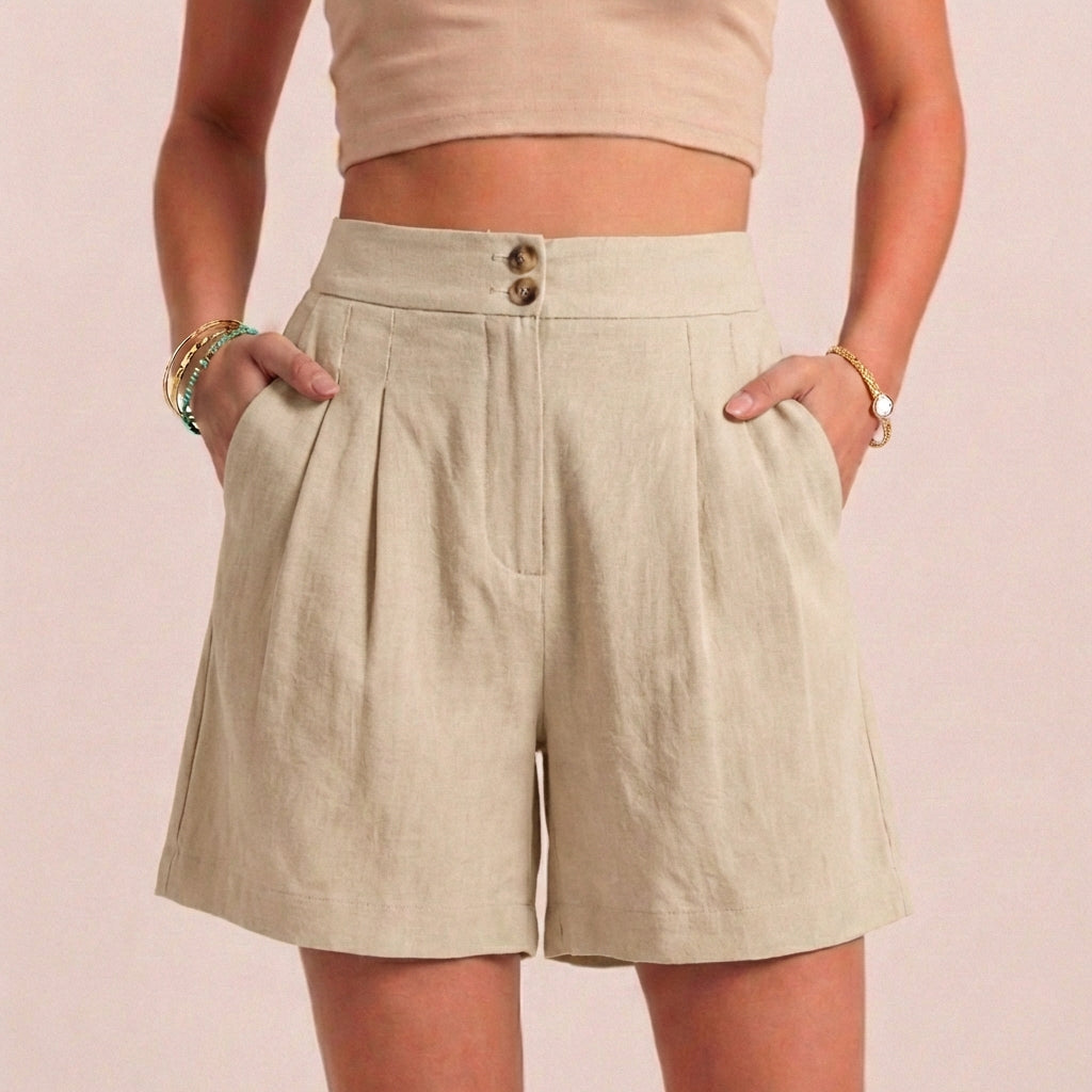 Women's Relaxed Paperbag Waist Shorts With Tailored Side Pockets