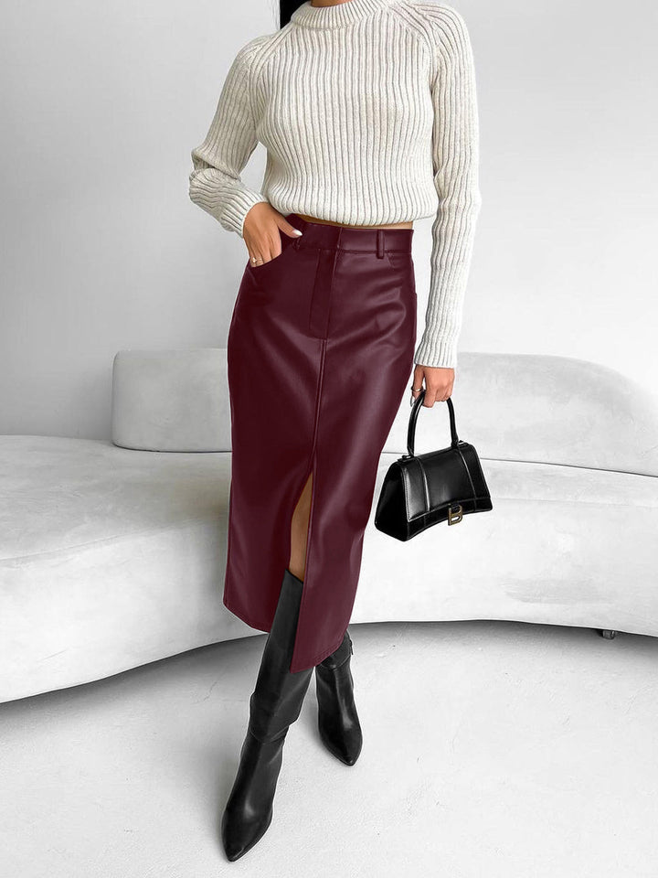 Women’s Elegant Midi Skirt With High Side Slit