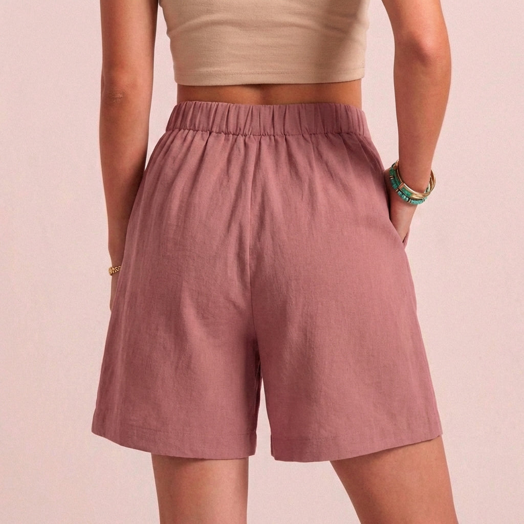 Women's Relaxed Paperbag Waist Shorts With Tailored Side Pockets