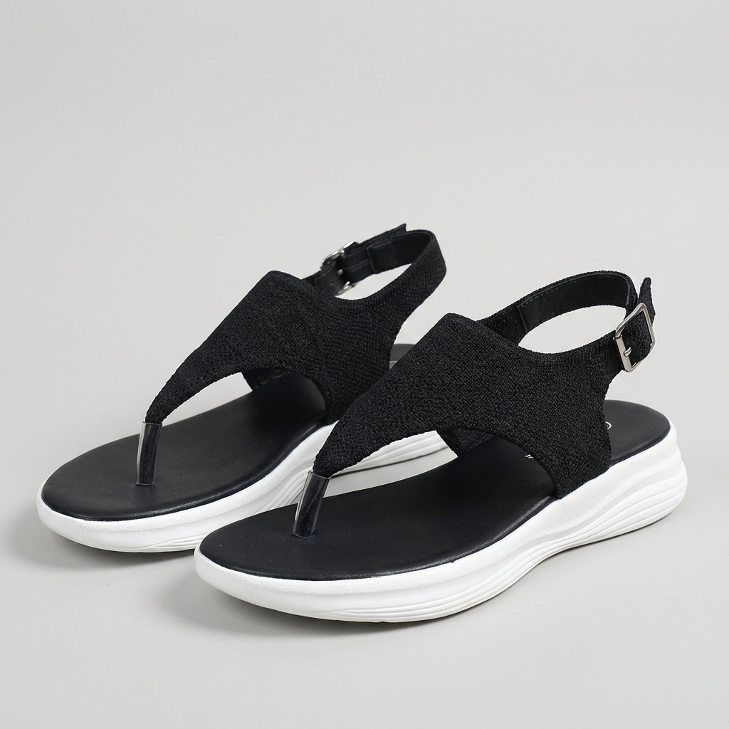Women's Knit Slingback Platform Sport Sandals With Adjustable Buckle