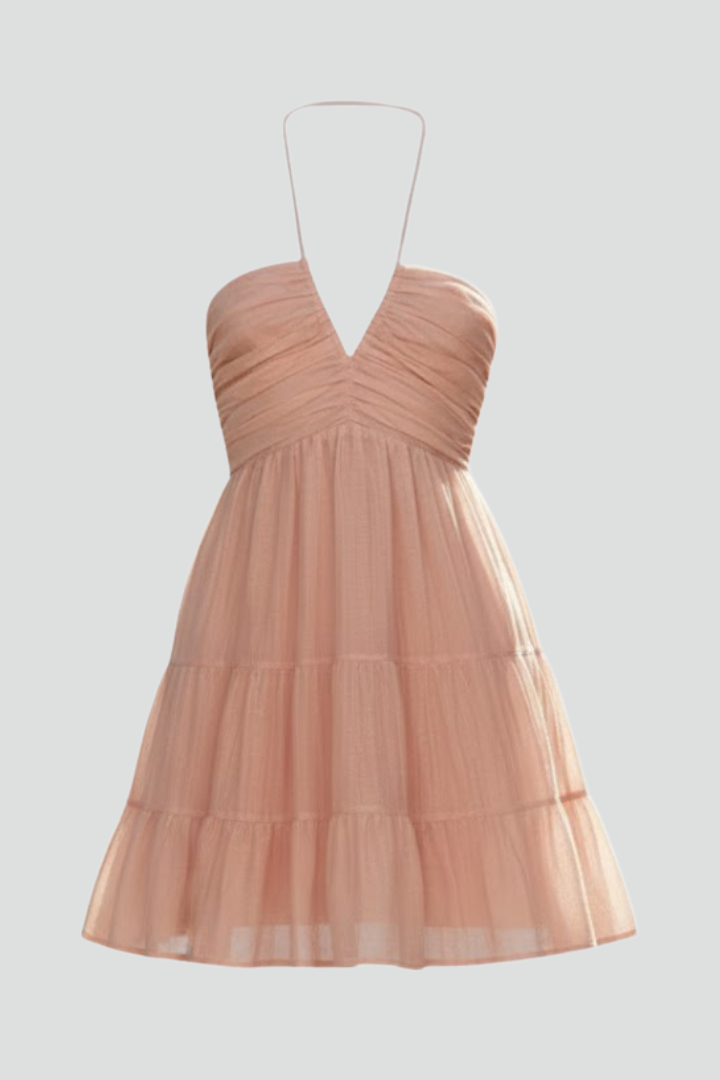 Women's Halter Mini Dress With Tiered Skirt
