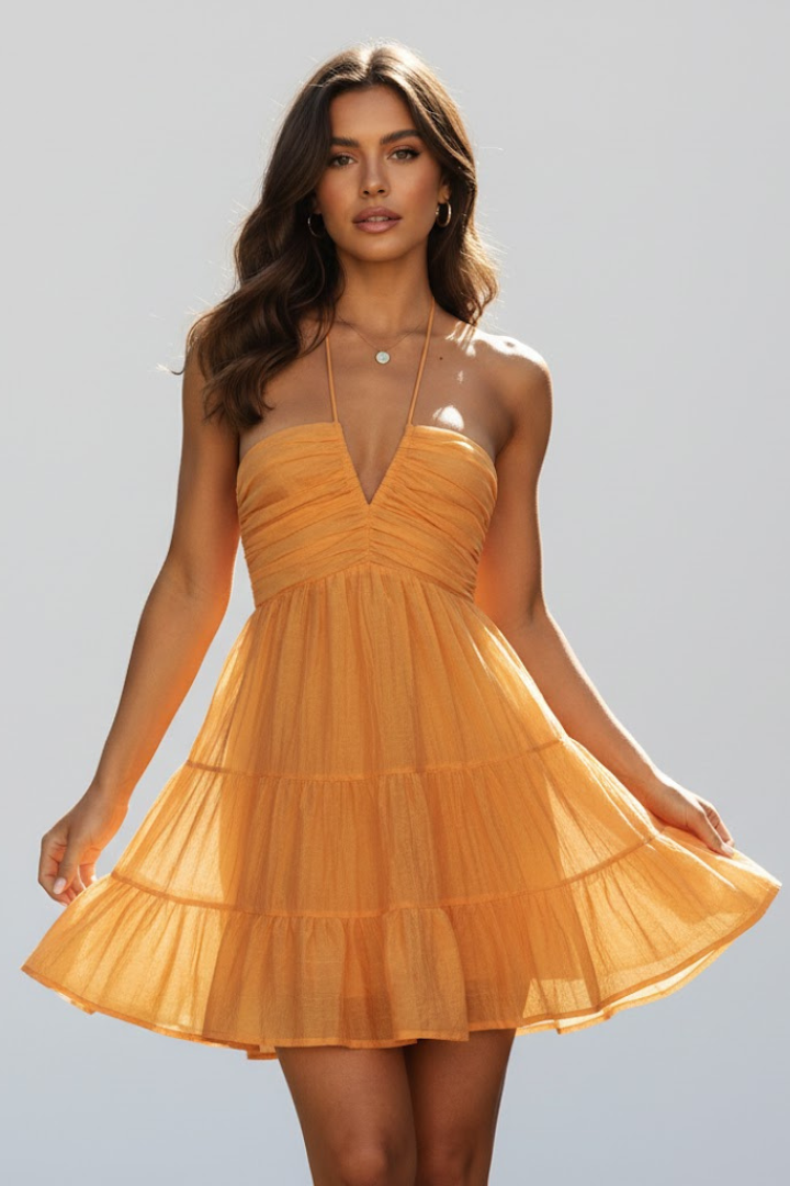 Women's Halter Mini Dress With Tiered Skirt