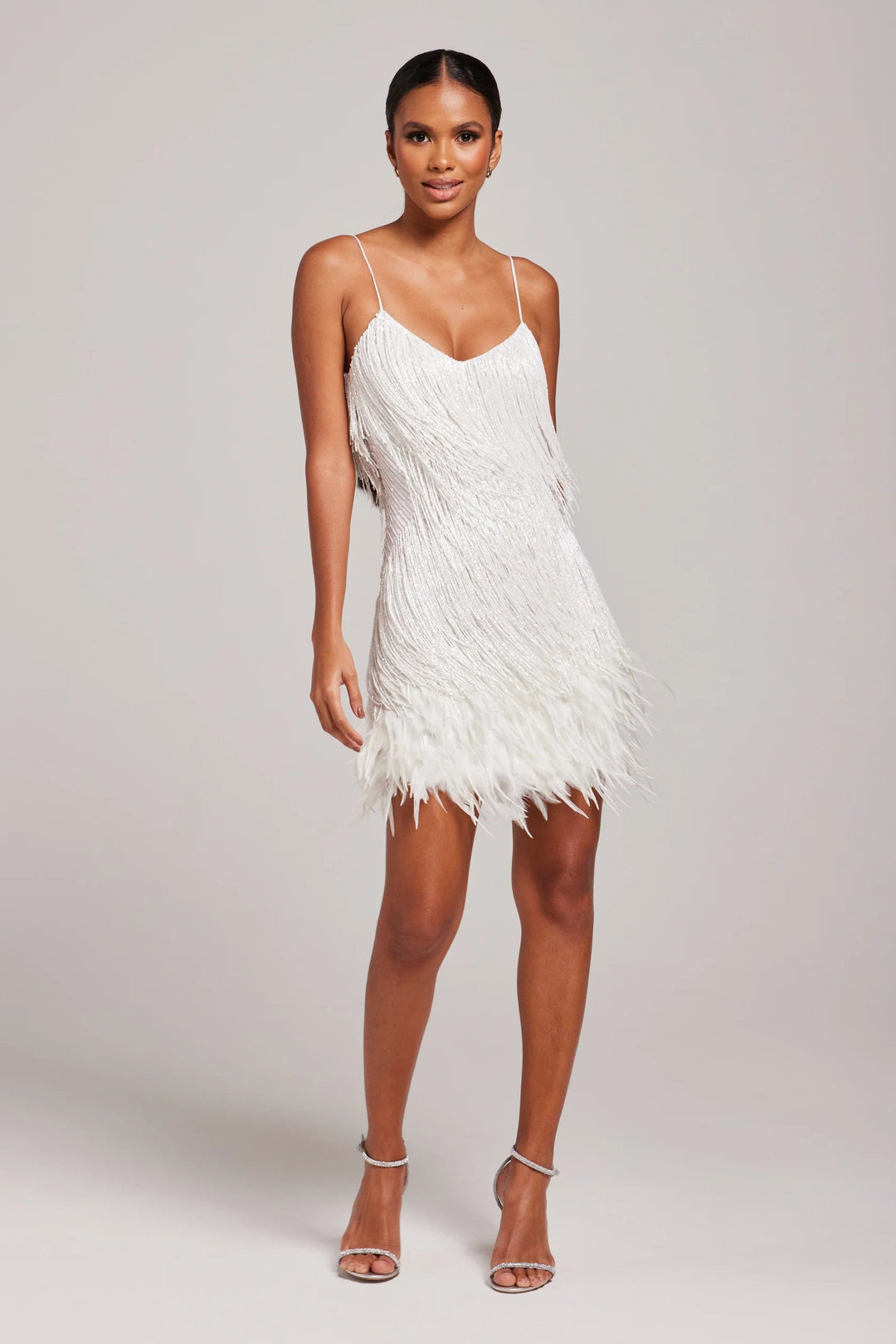 Women’s Fringe Mini Dress - Feather Hem Spaghetti Strap Cocktail Party Dress