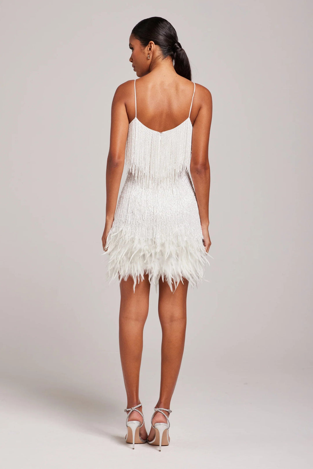 Women’s Fringe Mini Dress - Feather Hem Spaghetti Strap Cocktail Party Dress