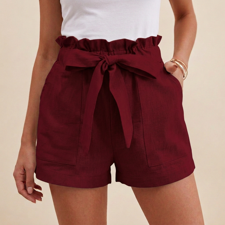 Women's Relaxed Paperbag Waist Shorts With Self-Tie Belt And Pockets