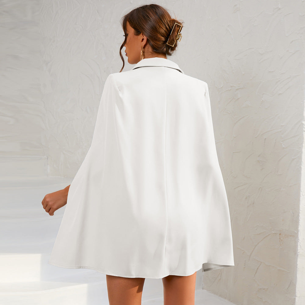 Women's Cape-Style Blazer Mini Dress With Gold Buttons