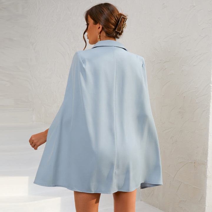 Women's Cape-Style Blazer Mini Dress With Gold Buttons
