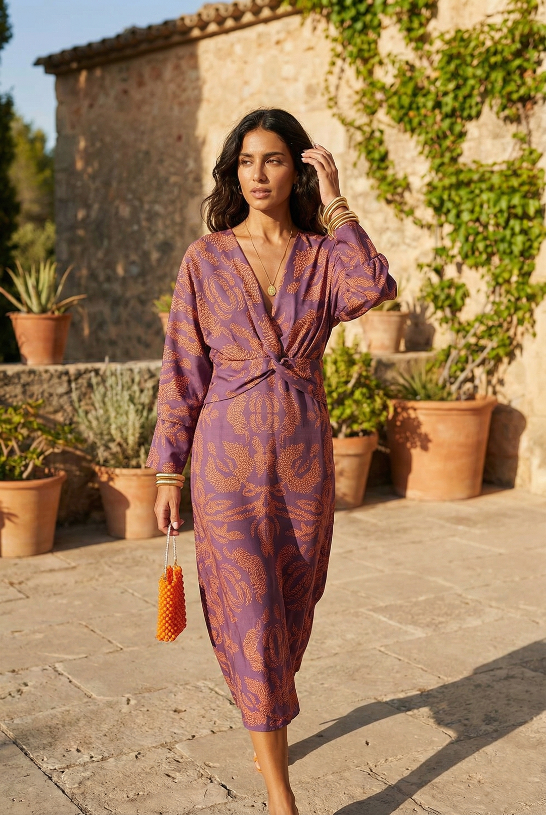 Women’s Elegant Satin Knot Dress in Clementine