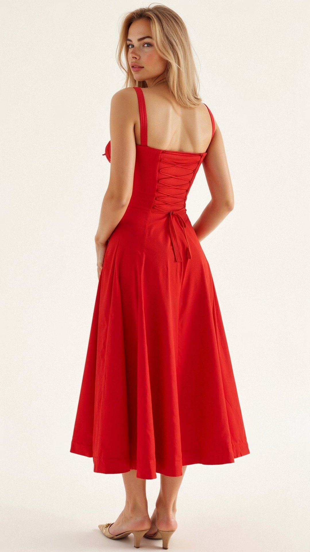 Women's Corset Midi Dress With Flowing Skirt