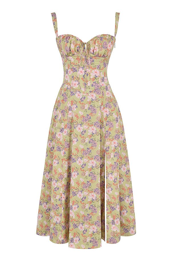 Women's Corset Midi Dress With Flowing Skirt