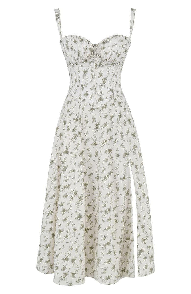 Women's Corset Midi Dress With Flowing Skirt