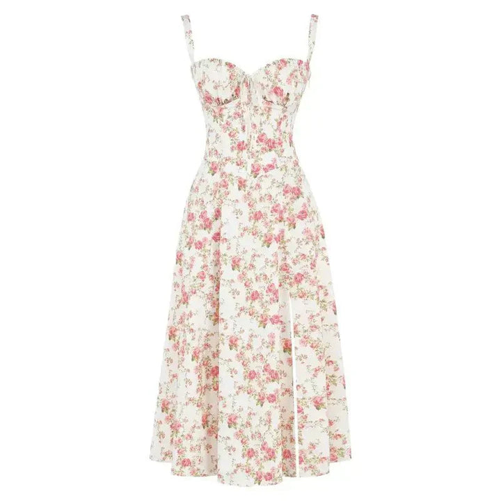 Women's Corset Midi Dress With Flowing Skirt