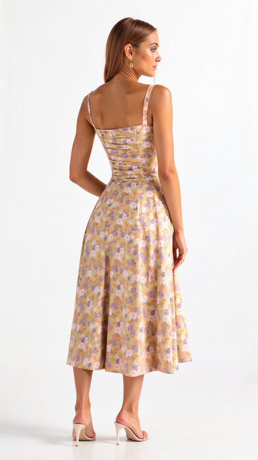 Women's Corset Midi Dress With Flowing Skirt