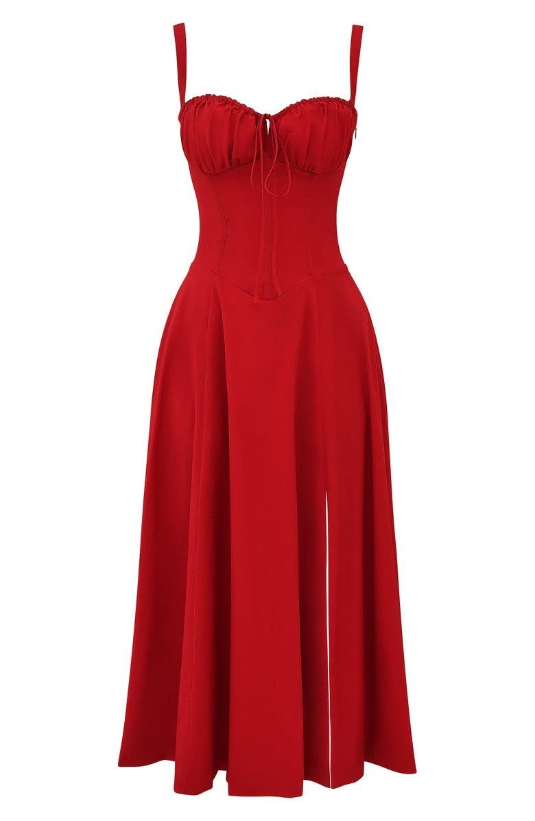 Women's Corset Midi Dress With Flowing Skirt