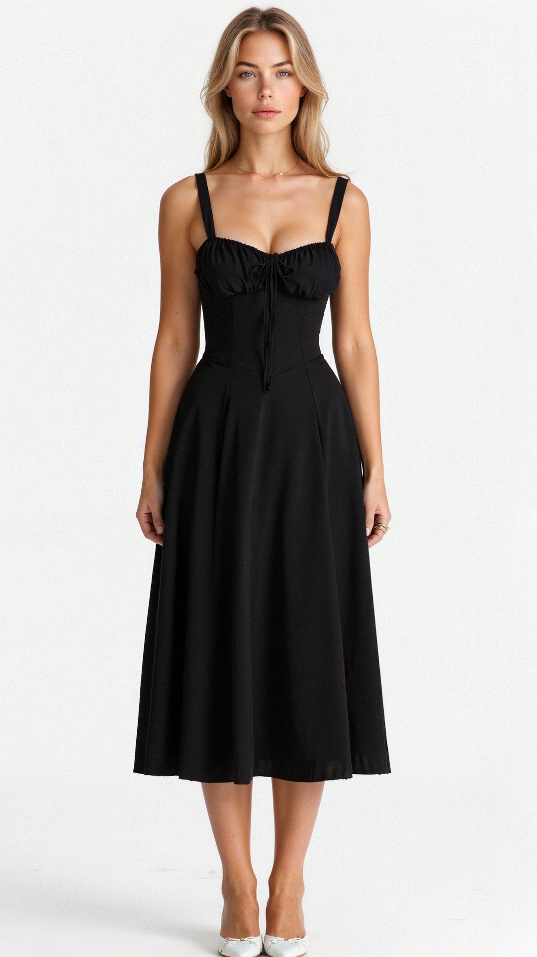 Women's Corset Midi Dress With Flowing Skirt