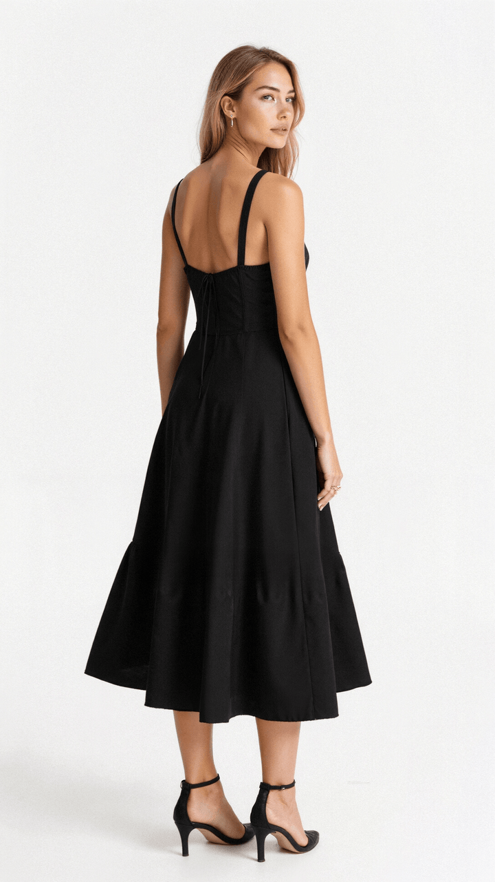 Women's Corset Midi Dress With Flowing Skirt