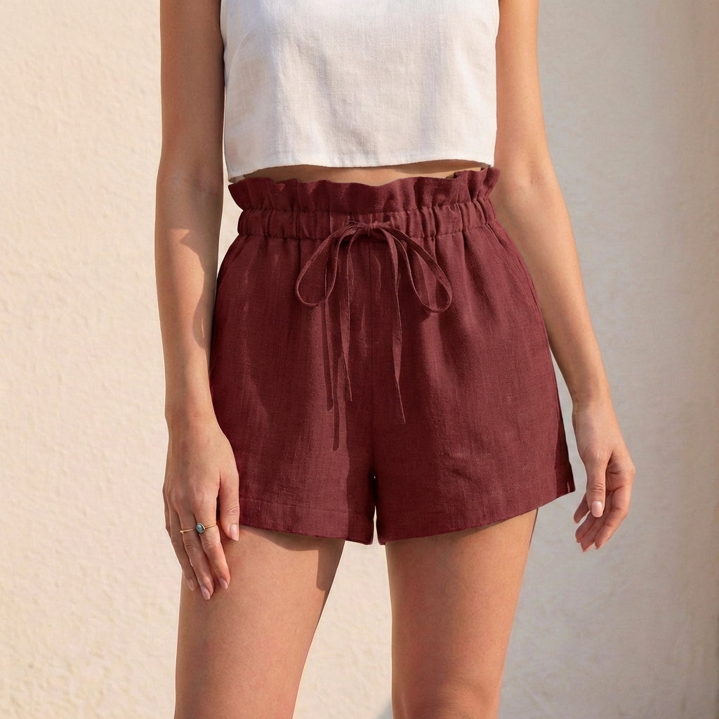 Women's Relaxed Paper-Bag Waist Drawstring Shorts