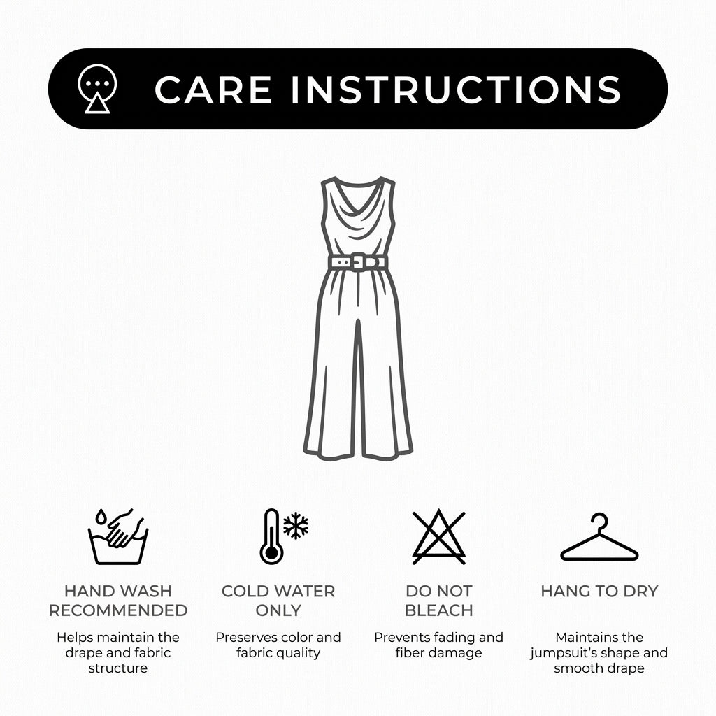 Women's Draped Cowl Neck Jumpsuit With Belted Waist and Wide Leg