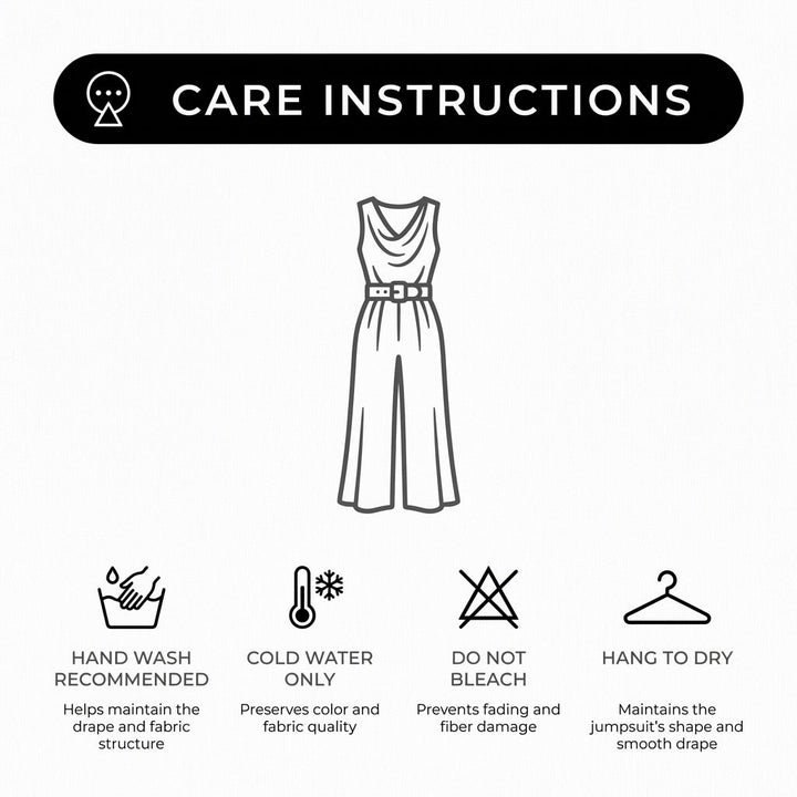 Women's Draped Cowl Neck Jumpsuit With Belted Waist and Wide Leg