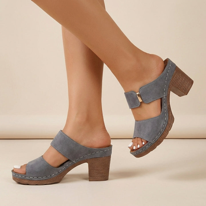 Women's Quilted Two-Strap Block-Heel Slide Sandals With Metallic Accent