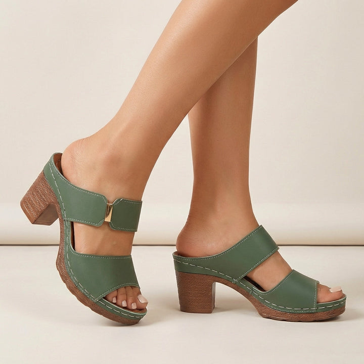 Women's Quilted Two-Strap Block-Heel Slide Sandals With Metallic Accent