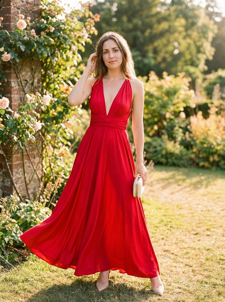 Women's Versatile Multiway Knit Maxi Dress With Wrapped Bodice And Flowing Silhouette