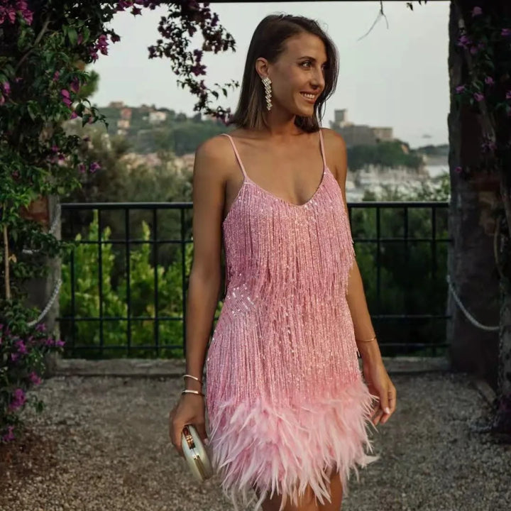 Women’s Fringe Feather Cocktail Dress