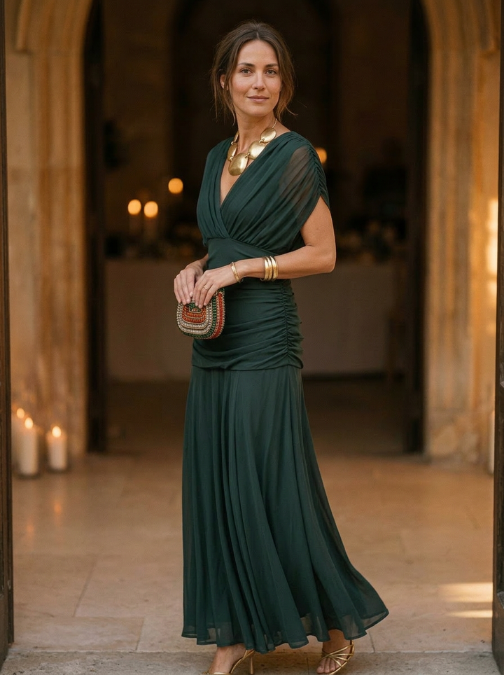 Women's Elegant Off-Shoulder Pleated Midi Dress
