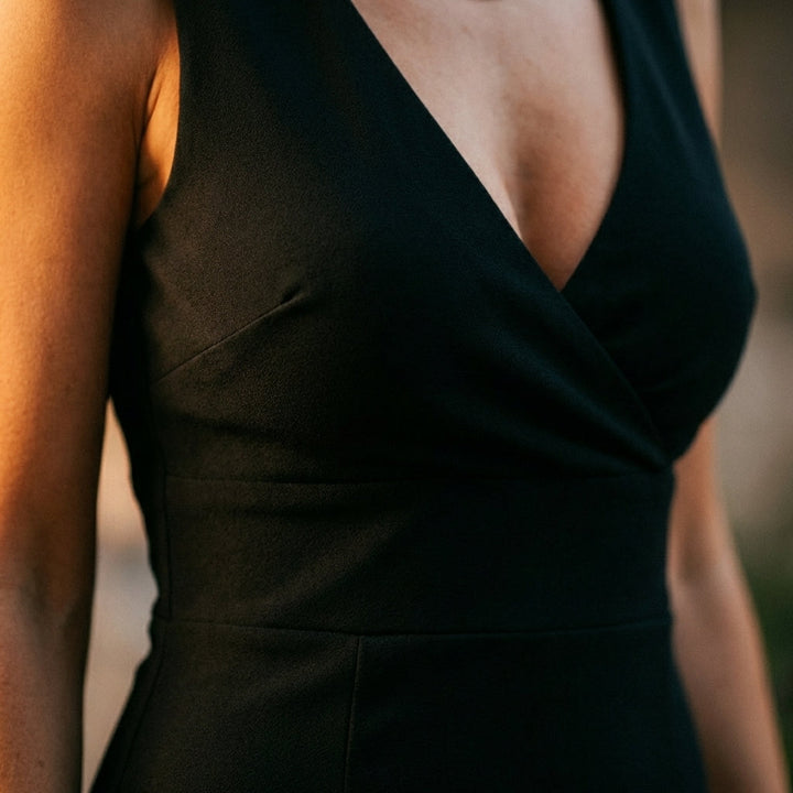 Women's Fitted V-Neck Wrap Maxi Dress With High Slit