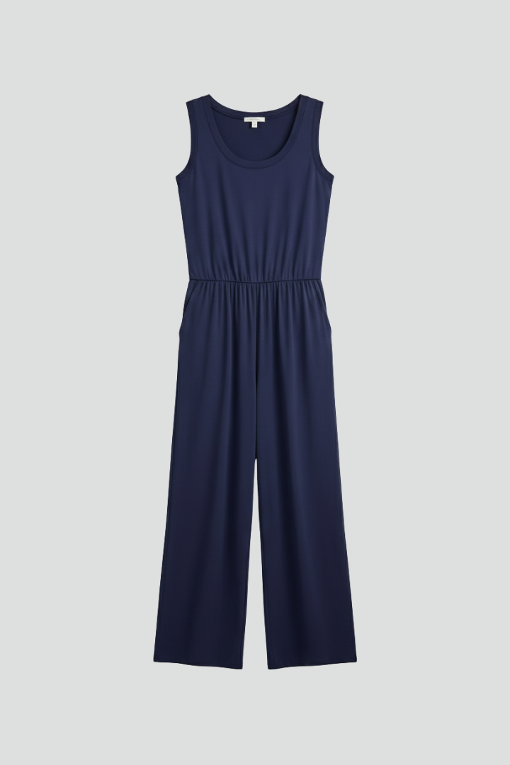 Emma Women's Round-Neck Elastic-Waist Wide-Leg Jumpsuit
