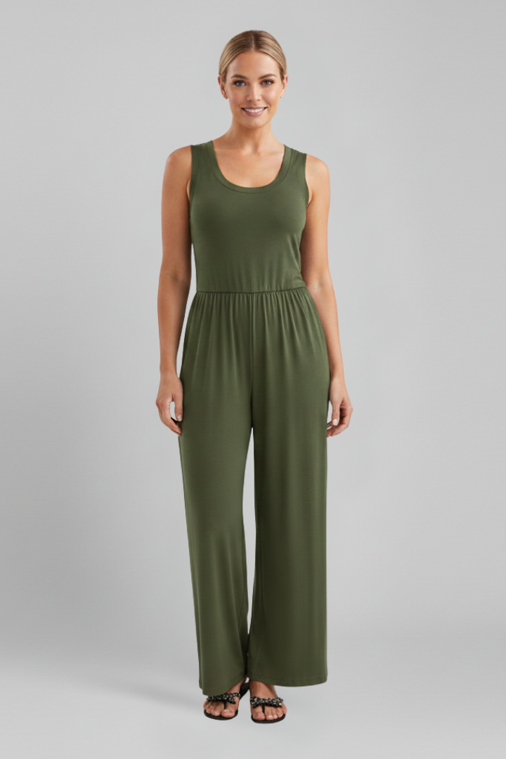 Emma Women's Round-Neck Elastic-Waist Wide-Leg Jumpsuit