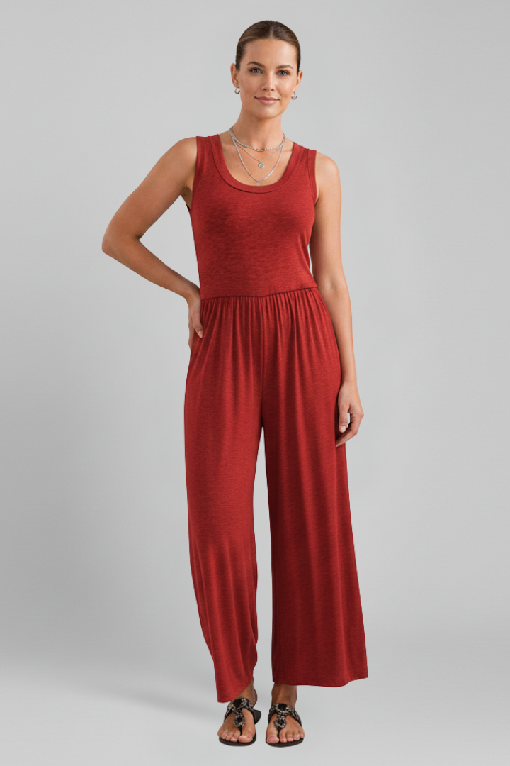 Emma Women's Round-Neck Elastic-Waist Wide-Leg Jumpsuit