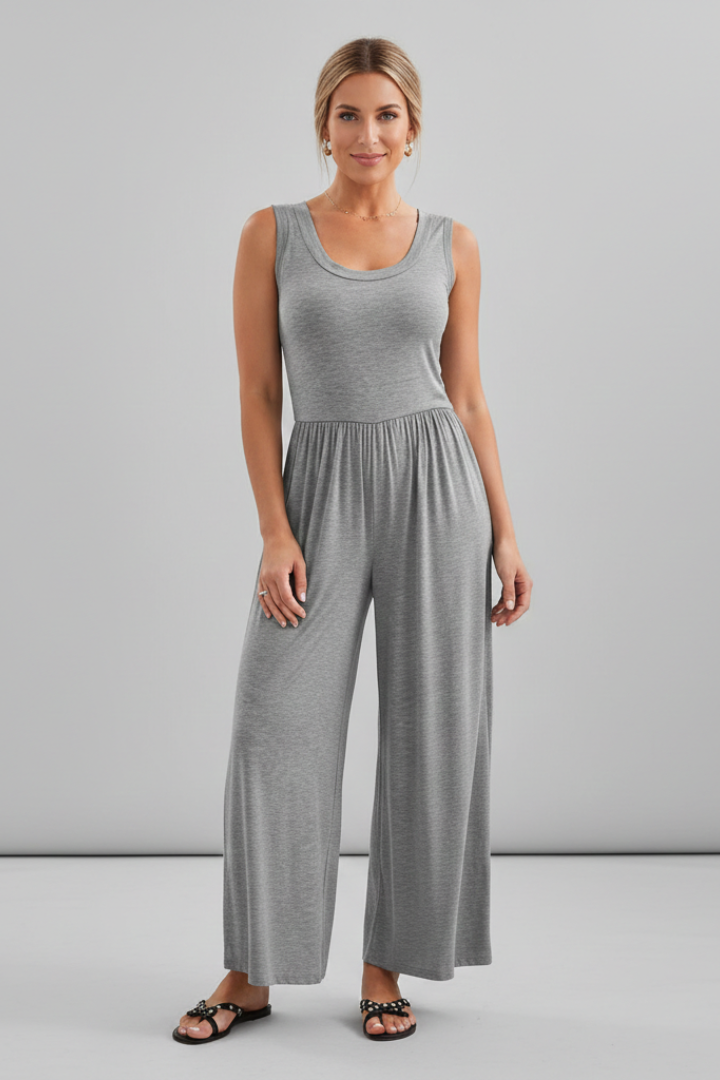 Emma Women's Round-Neck Elastic-Waist Wide-Leg Jumpsuit