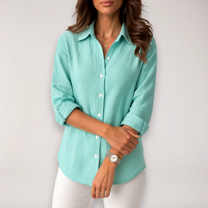 Women's Button-Front Roll-Up Sleeve Shirt